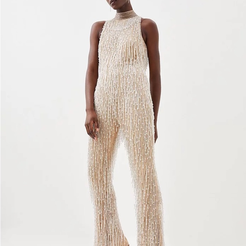 Karen Millen Beaded Cream Jumpsuit